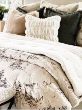Pottery Barn rustic forest king sherpa pillow shams quilted
